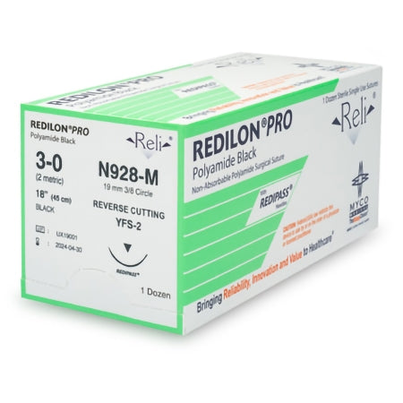 Nonabsorbable Suture with Needle Reli Redilon Nylon MFS-2 3/8 Circle Reverse Cutting Needle Size