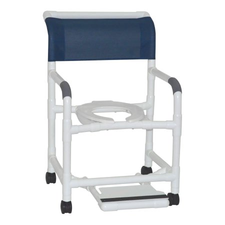 Shower Chair 100 Series Fixed Arms PVC Frame Mesh Backrest with Pushbar 22 Inch Seat Width Internal / 26 Inch Seat Width External 375 lbs. Weight Capacity