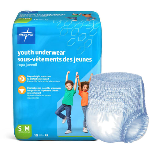Unisex Youth Absorbent Underwear Pull On with Tear Away Seams, Small / Medium, Disposable, Heavy Absorbency