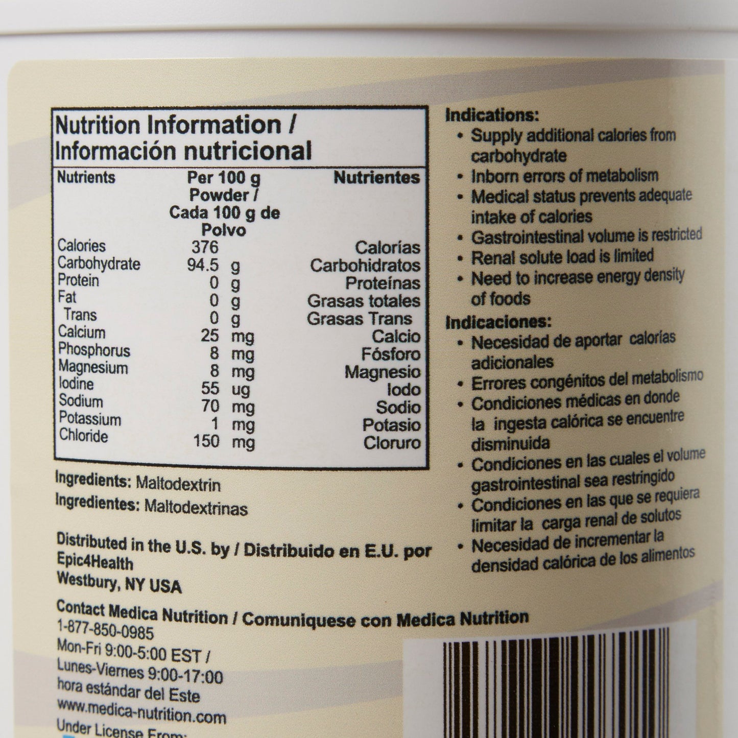 SolCarb Carbohydrate Powder Oral Supplement Unflavored 16 oz Jar for Oral or Tube Feeding