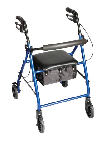 4 Wheel Rollator Carex Classics Blue Adjustable Height / Folding Aluminum Frame