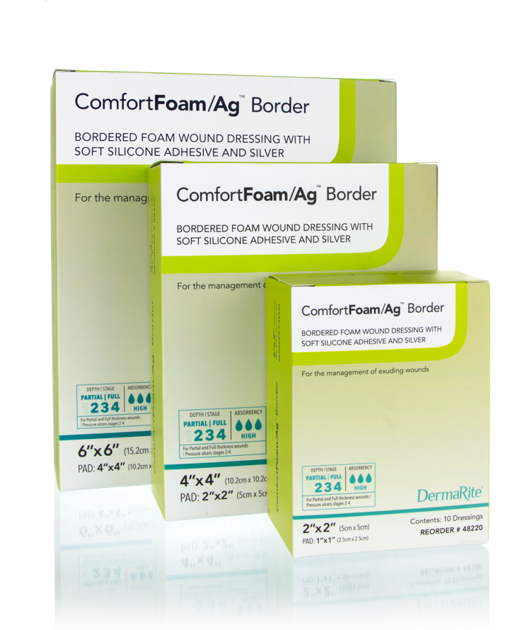 Silver Foam Dressing ComfortFoam/Ag Border – 2 x 2 Inch Square, Sterile