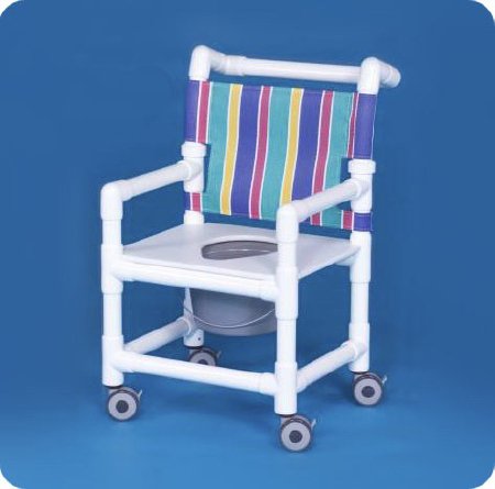 Commode / Shower Chair ipu Fixed Arms PVC Frame Mesh Backrest with Pushbar 20 Inch Seat Width 250 lbs. Weight Capacity