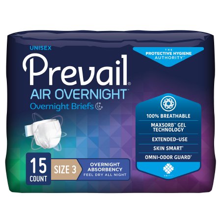 Unisex Adult Incontinence Brief Prevail Air Overnight Size 3 Disposable Heavy Absorbency