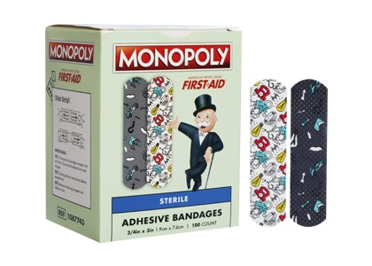 American White Cross First Aid Plastic Kids Design Adhesive Strip Monopoly 3/4 x 3 Inch Sterile