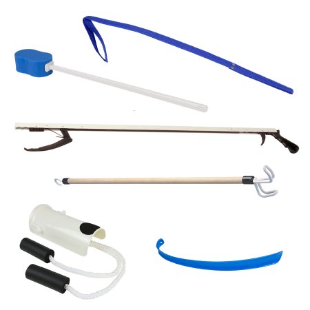 ADL Hip / Knee Equipment Kit FabLife Reacher - 32 Inch Length / Shoehorn - 18 Inch Length / Dressing Stick - 24 Inch Length / Leg Lifter - 32 Inch Length