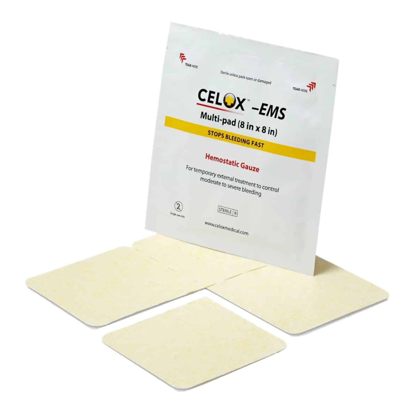 Celox EMS Hemostatic Dressing 8 x 8 Inch Sterile Gauze Dressing