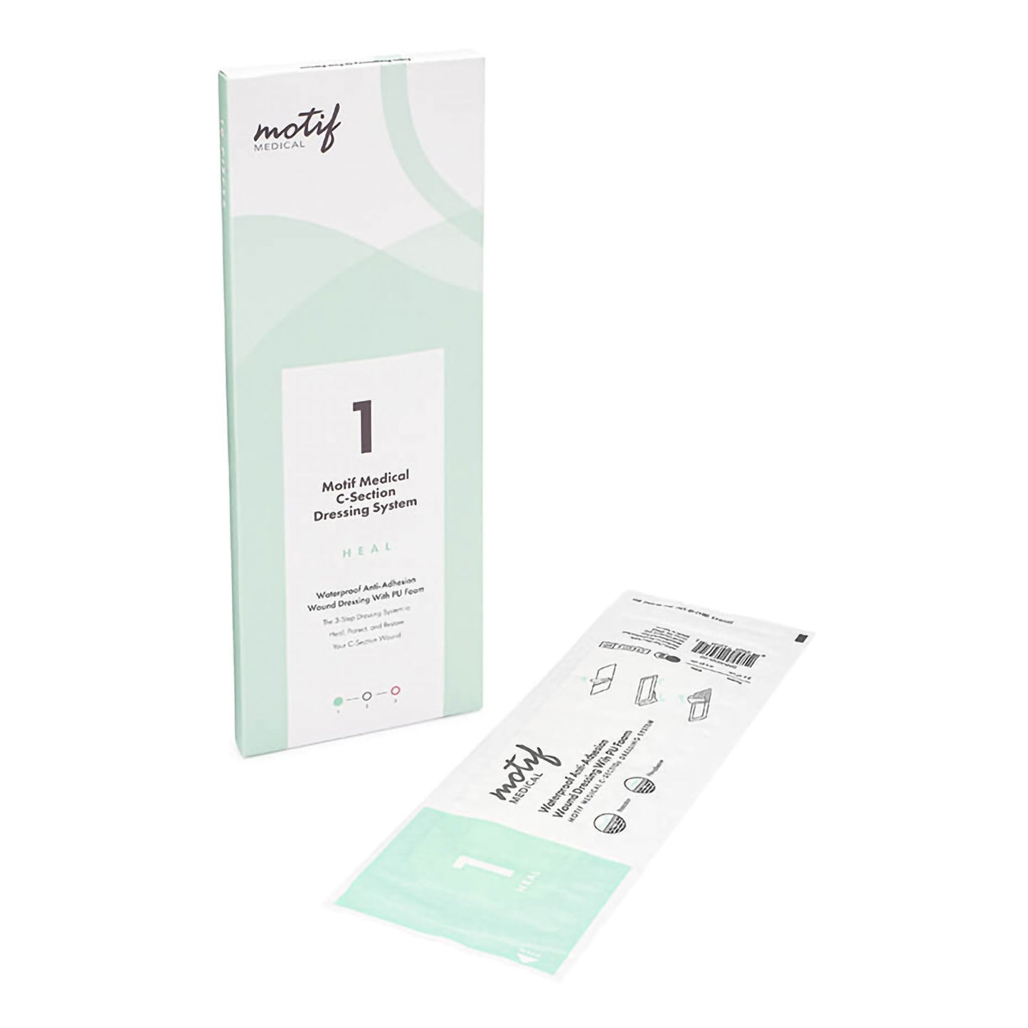 Motif Medical C-Section Bandage Step 1 Heal Foam Dressing 4 x 11-1/2 Inch – Sterile, Adhesive Rectangle