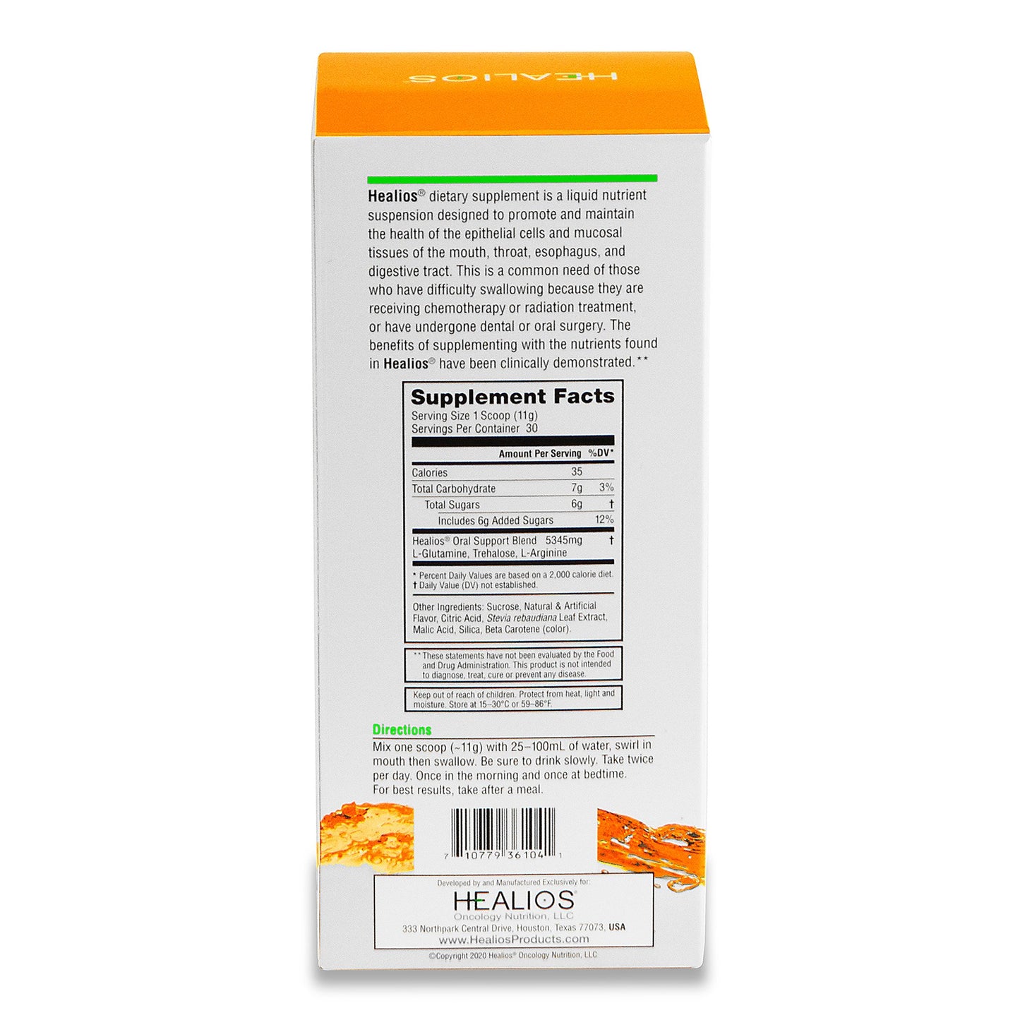 Healios Orange Flavor Oral Supplement Powder for Oral Mucositis 11.64 oz Jar