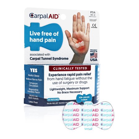 Hand-Based Carpal Tunnel Support Carpal AID Patch Plastic Left or Right Hand Clear