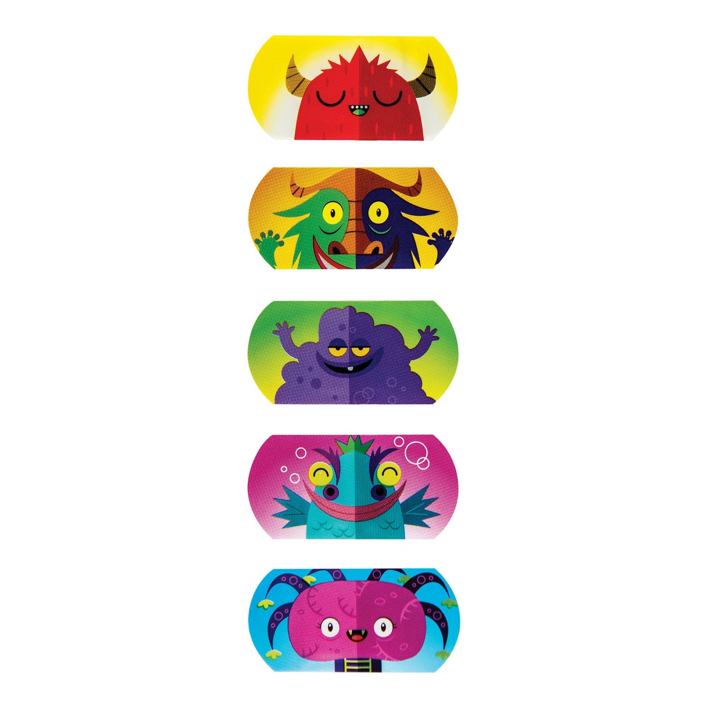 KidCare Plastic Adhesive Strips Monsters Design 3/4 x 1-1/2 Inch Sterile Pediatric Mini Bandages