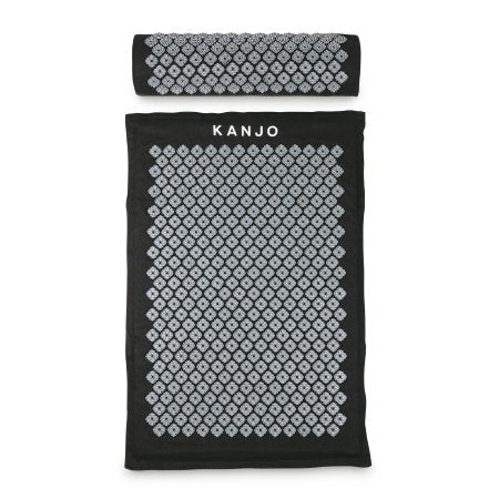Kanjo Accupressure Mat Set Black / White Cotton-Linen Fabric / Memory Foam / Plastic Mat: 24 X 34 Inch / Pillow: 6 X 22 Inch