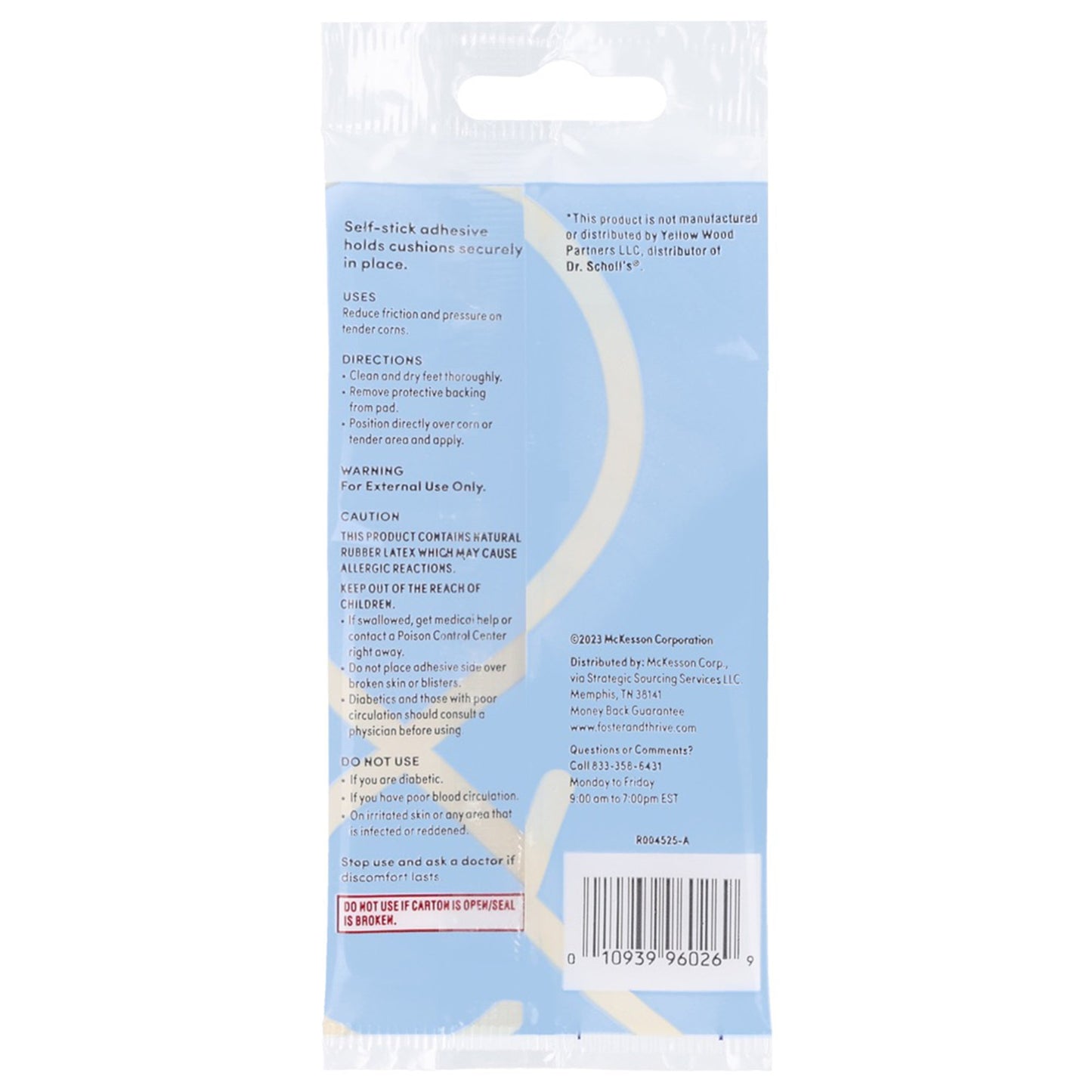 Corn Cushion Foster & Thrive One Size Fits Most Adhesive Backing Toe