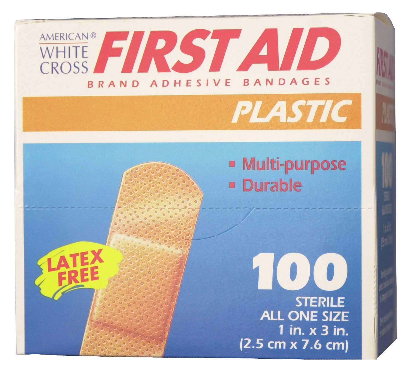 American White Cross First Aid Plastic Tan Adhesive Strip 1 x 3 Inch Sterile