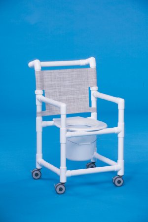Commode Chair ipu Fixed Arms PVC Frame Mesh Backrest 18 Inch Seat Width 300 lbs. Weight Capacity