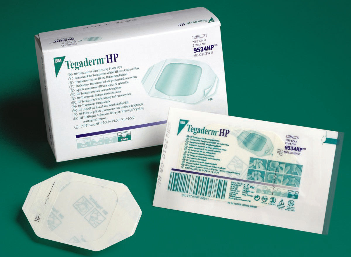 3M Tegaderm HP Transparent Film Dressing 4 x 4-3/4 Inch Sterile Rectangle IV Dressing