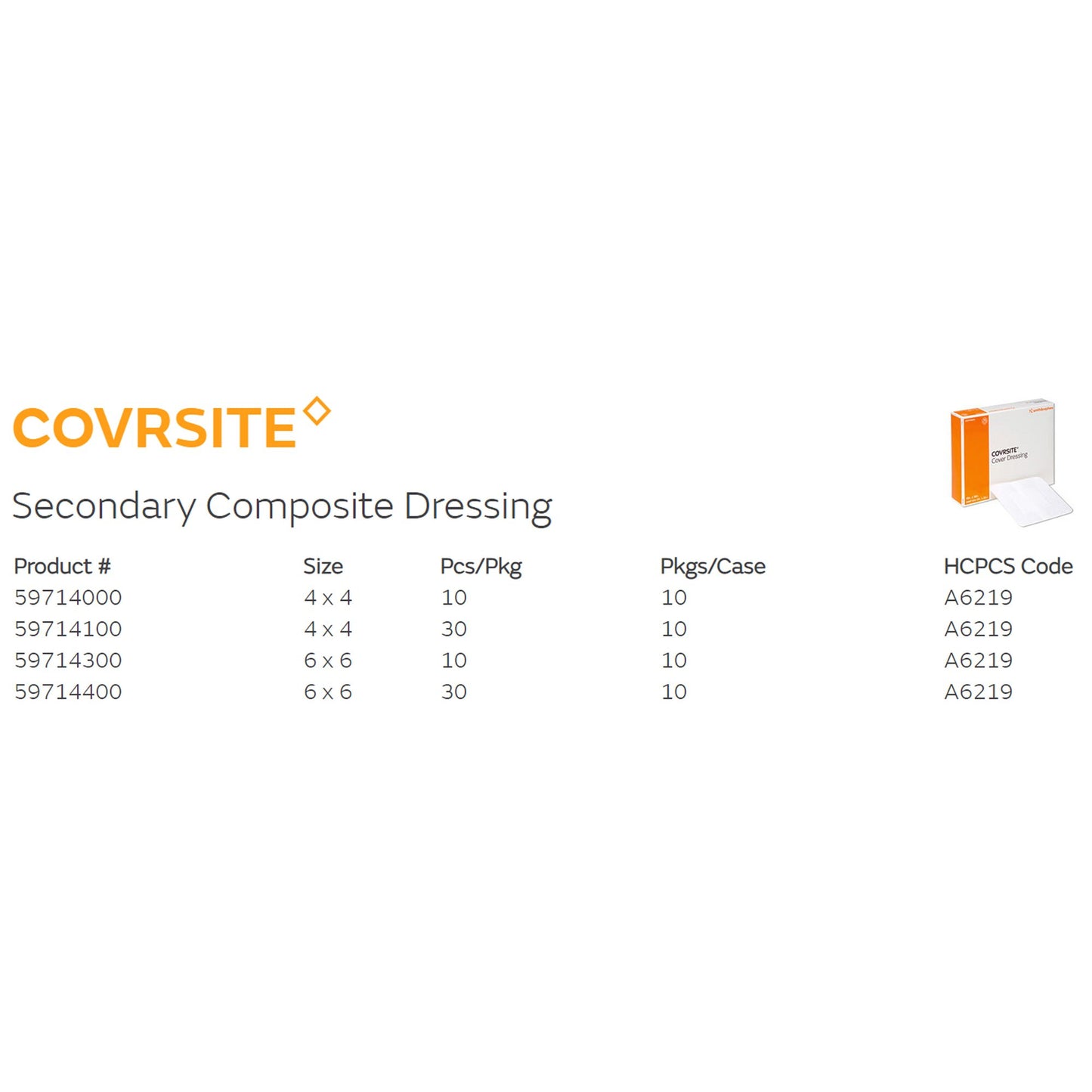 Covrsite Composite Dressing 4 x 4 Inch Sterile Square with Film Backing