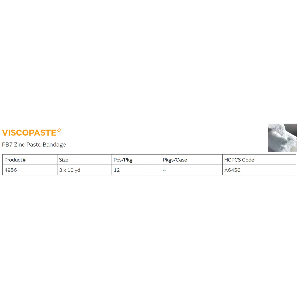 Viscopaste PB7 Zinc Paste Bandage 3 Inch x 10 Yard Sterile Roll