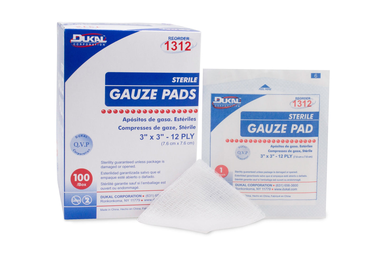 Dukal Sterile Gauze Sponge 3 x 3 Inch 12-Ply Cotton 1 per Pack