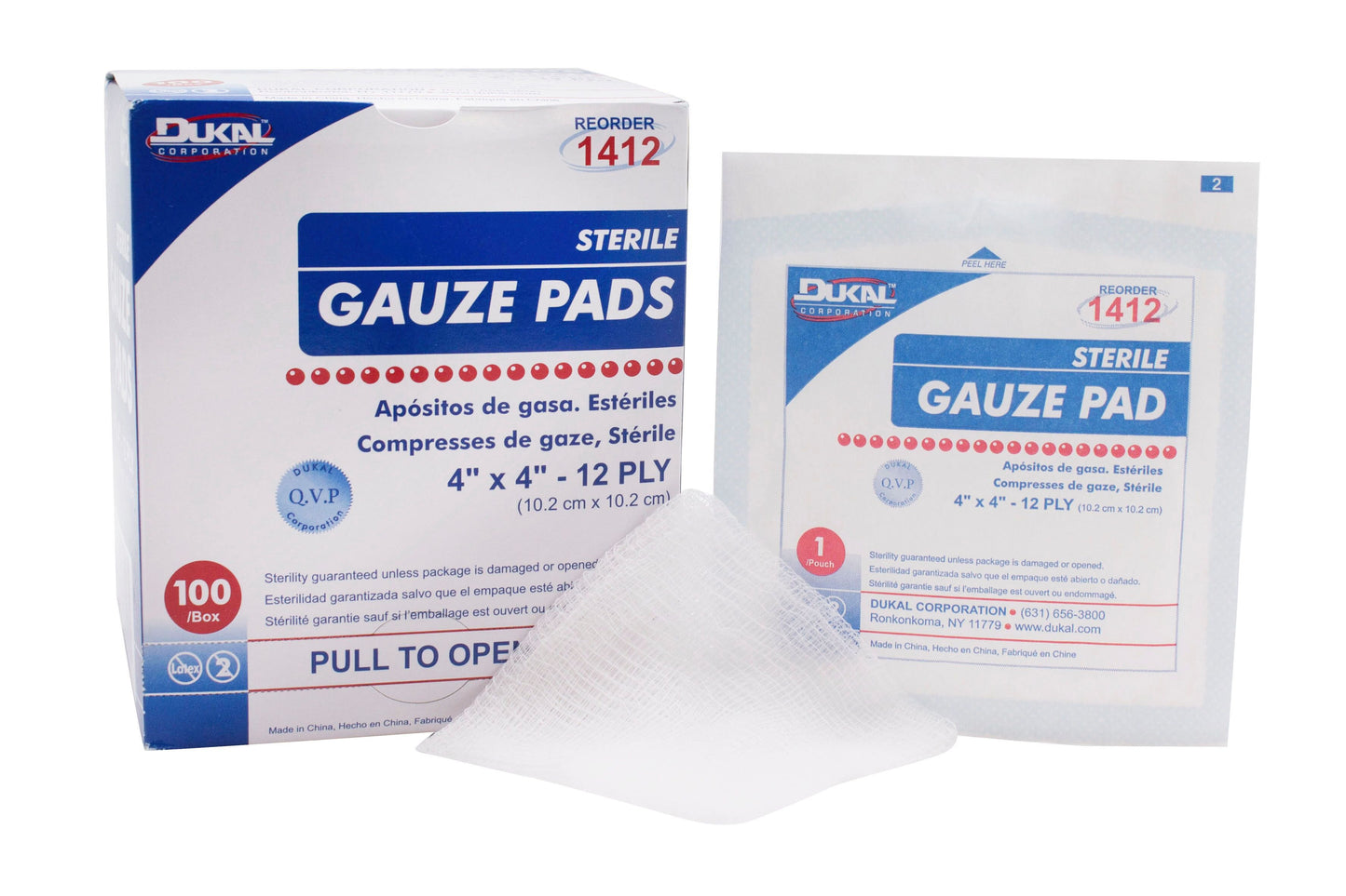 Dukal Sterile Gauze Sponge 4 x 4 Inch 12-Ply Cotton 1 per Pack