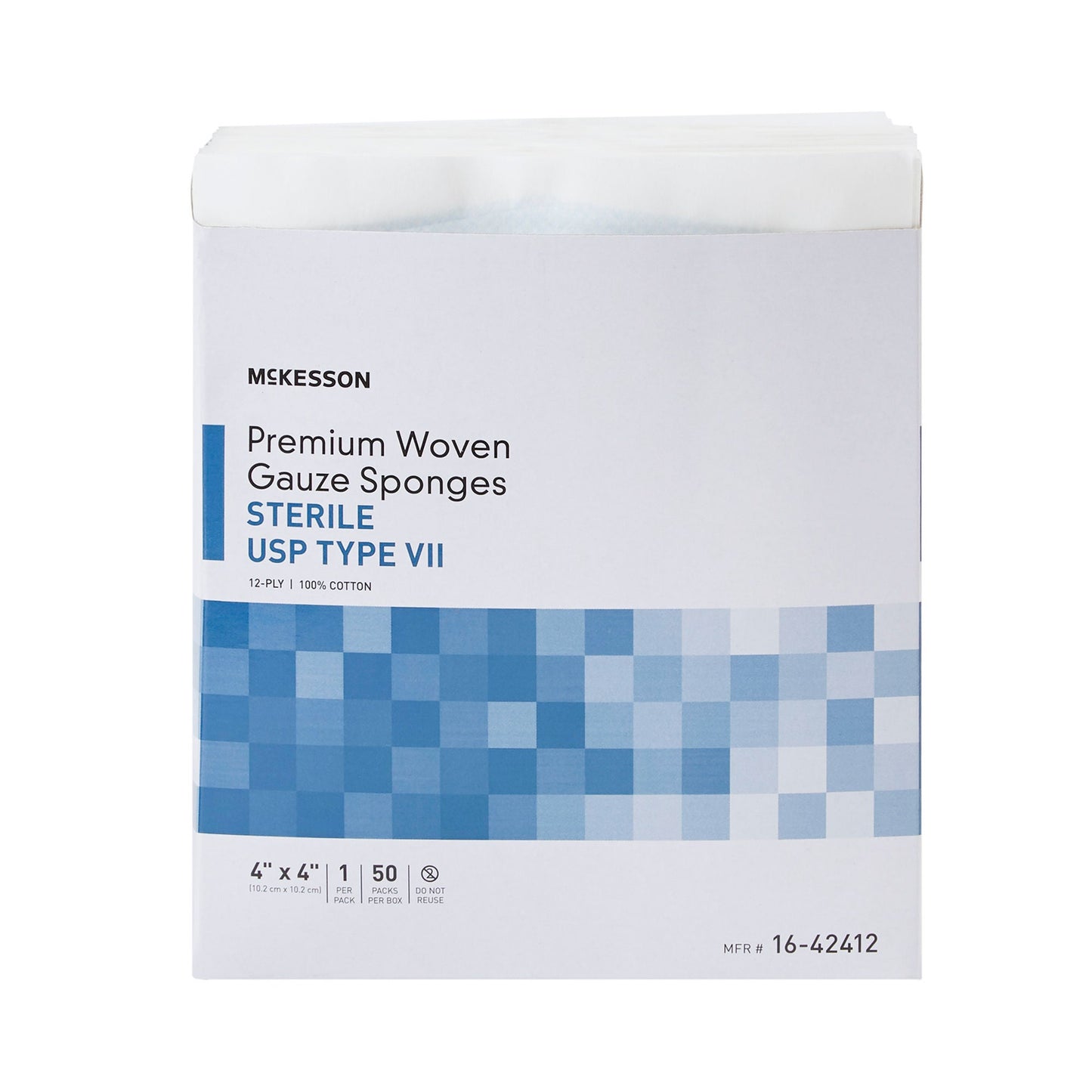 McKesson Sterile Gauze Sponge 4 x 4 Inch 12-Ply USP Type VII 1 Per Pack