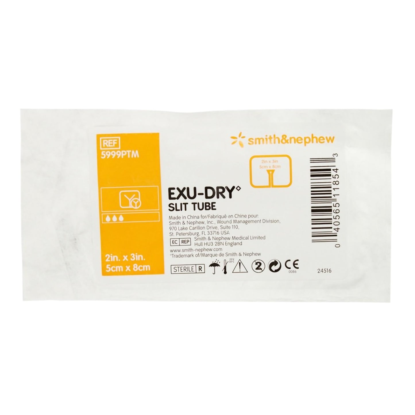 EXU-DRY Anti-Shear Super Absorbent Dressing 2 x 3 Inch Slit Tube Sterile