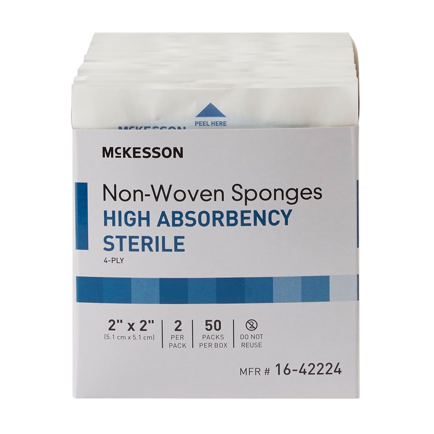 McKesson Sterile Nonwoven Sponge 2 x 2 Inch 4-Ply Polyester/Rayon 2 Per Pack