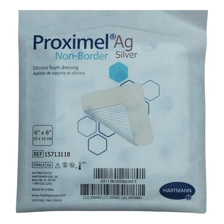 Proximel Ag Non-Border Silver Foam Dressing 6 x 6 Inch Sterile Silicone Dressing