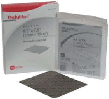 PolyMem Silver Foam Dressing 6-1/2 x 7-1/2 Inch Non-Adhesive Sterile Silver Foam Dressing