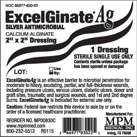ExcelGinate AG Silver Alginate Dressing 2 x 2 Inch Sterile Square Dressing