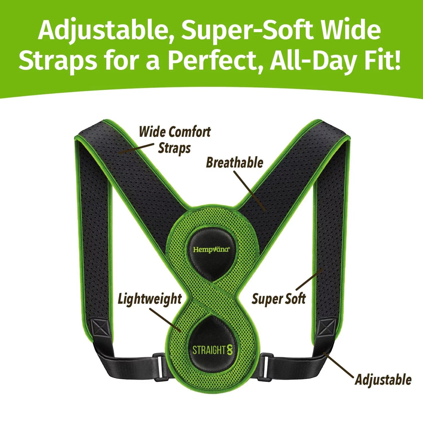 Hempvana Straight 8 Adjustable Lightweight Posture Corrector Brace Instant Relief for Text Neck and Poor Posture