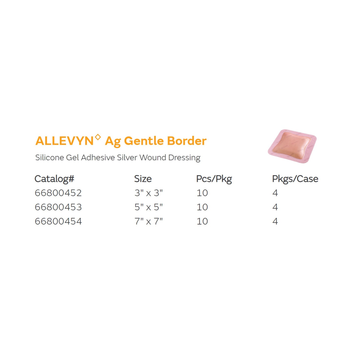 Allevyn Ag Gentle Border Silver Foam Dressing 3 x 3 Inch Sterile Square
