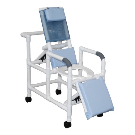 Shower Chair MJM International Fixed Arms PVC Frame Reclining Mesh Backrest with Pushbar 16 Inch Internal Seat Width / 20 Inch External Seat Width 300 lbs. Weight Capacity