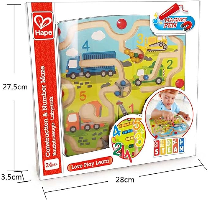 Hape Construction & Number Maze Educational Toy with Counting and Building Adventure