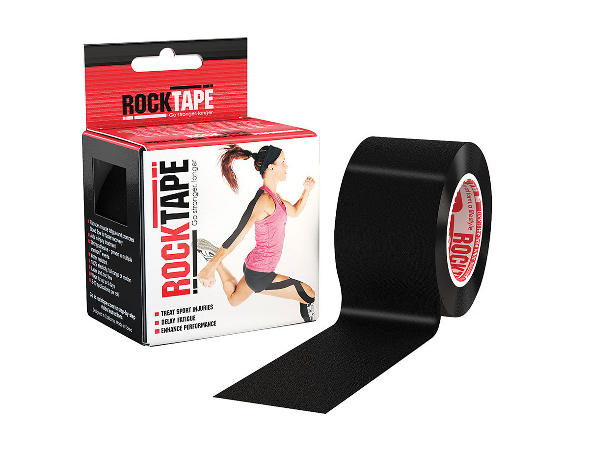 RockTape Kinesiology Tape Black 2 Inch x 16.4 Foot Hypoallergenic Athletic Support Tape