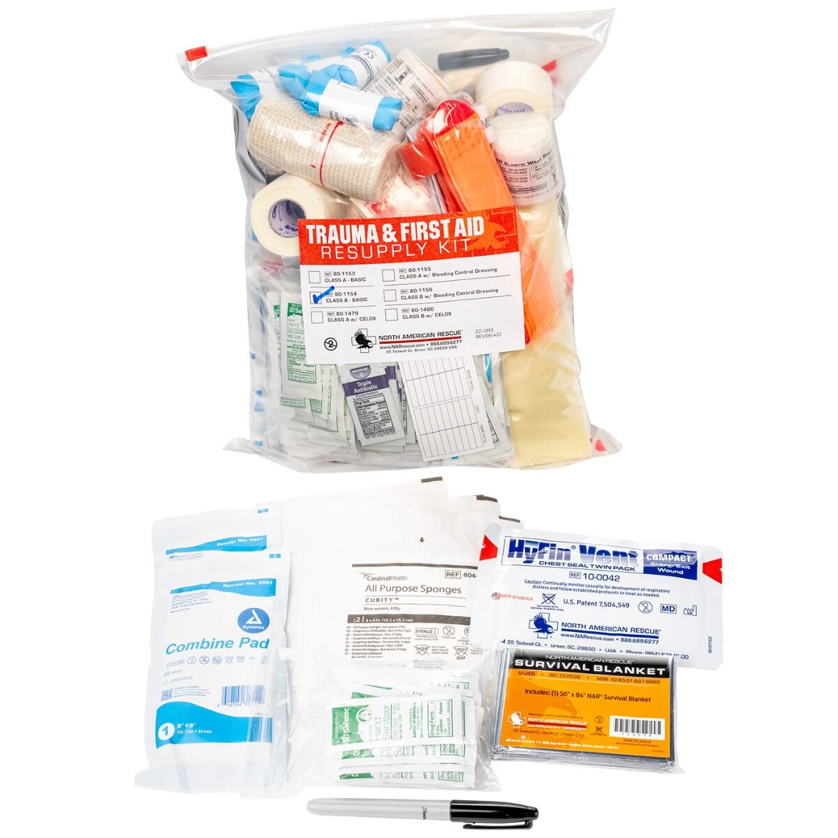 North American Rescue Trauma and First Aid Resupply Kit – Class B with Compressed Gauze