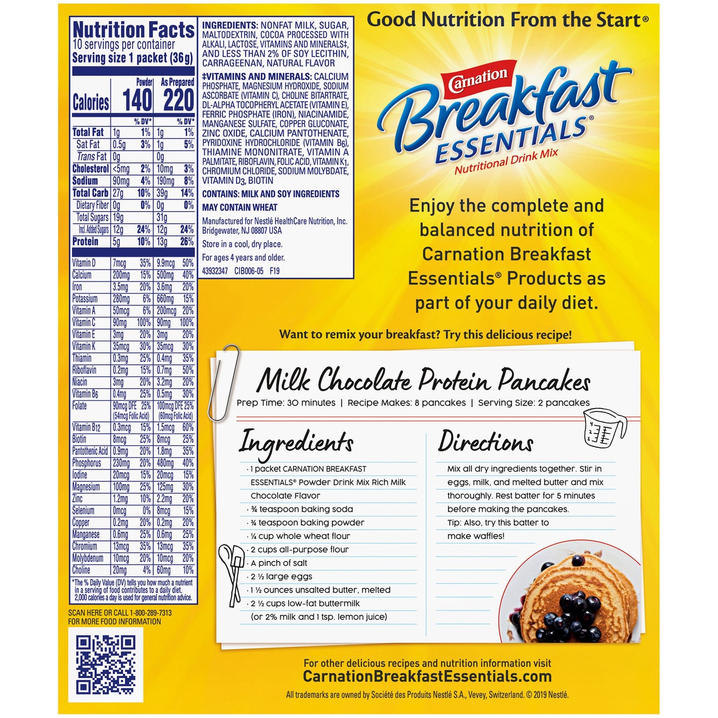 Carnation Breakfast Essentials Oral Supplement Powder Rich Milk Chocolate 1.26 oz Packet
