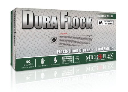 Utility Glove Microflex Dura Flock Flock Lined Nitrile Green 10.6 Inch Beaded Cuff NonSterile