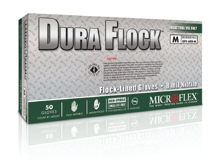Utility Glove Microflex Dura Flock Flock Lined Nitrile Green 10.6 Inch Beaded Cuff NonSterile
