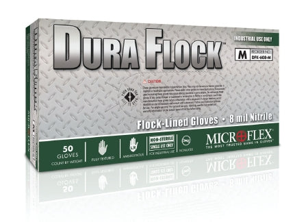 Utility Glove Microflex Dura Flock Flock Lined Nitrile Green 10.6 Inch Beaded Cuff NonSterile