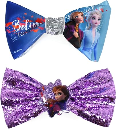 Frozen 2 Hair Accessory Set for Kids Girls Printed Brush, Glitter Bow, Lux Bow, Snap Clips, and Elastics