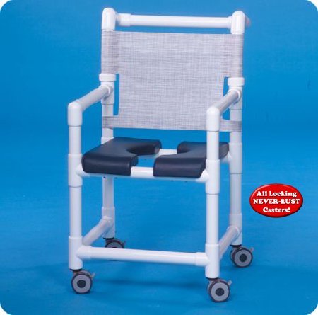 Shower Chair ipu Fixed Arms PVC Frame Mesh Backrest 17-1/4 Inch Seat Width 300 lbs. Weight Capacity