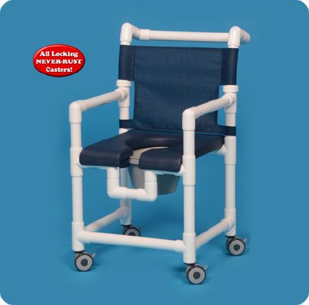 Commode / Shower Chair ipu Fixed Arms PVC Frame Mesh Backrest 17-1/4 Inch Seat Width 300 lbs. Weight Capacity
