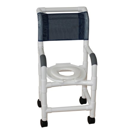 Shower Chair MJM International Fixed Arms PVC Frame Mesh Backrest with Pushbar 250 lbs. Weight Capacity