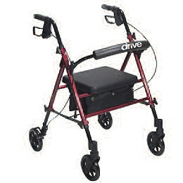 4 Wheel Rollator drive Red Adjustable Height / Folding Aluminum Frame
