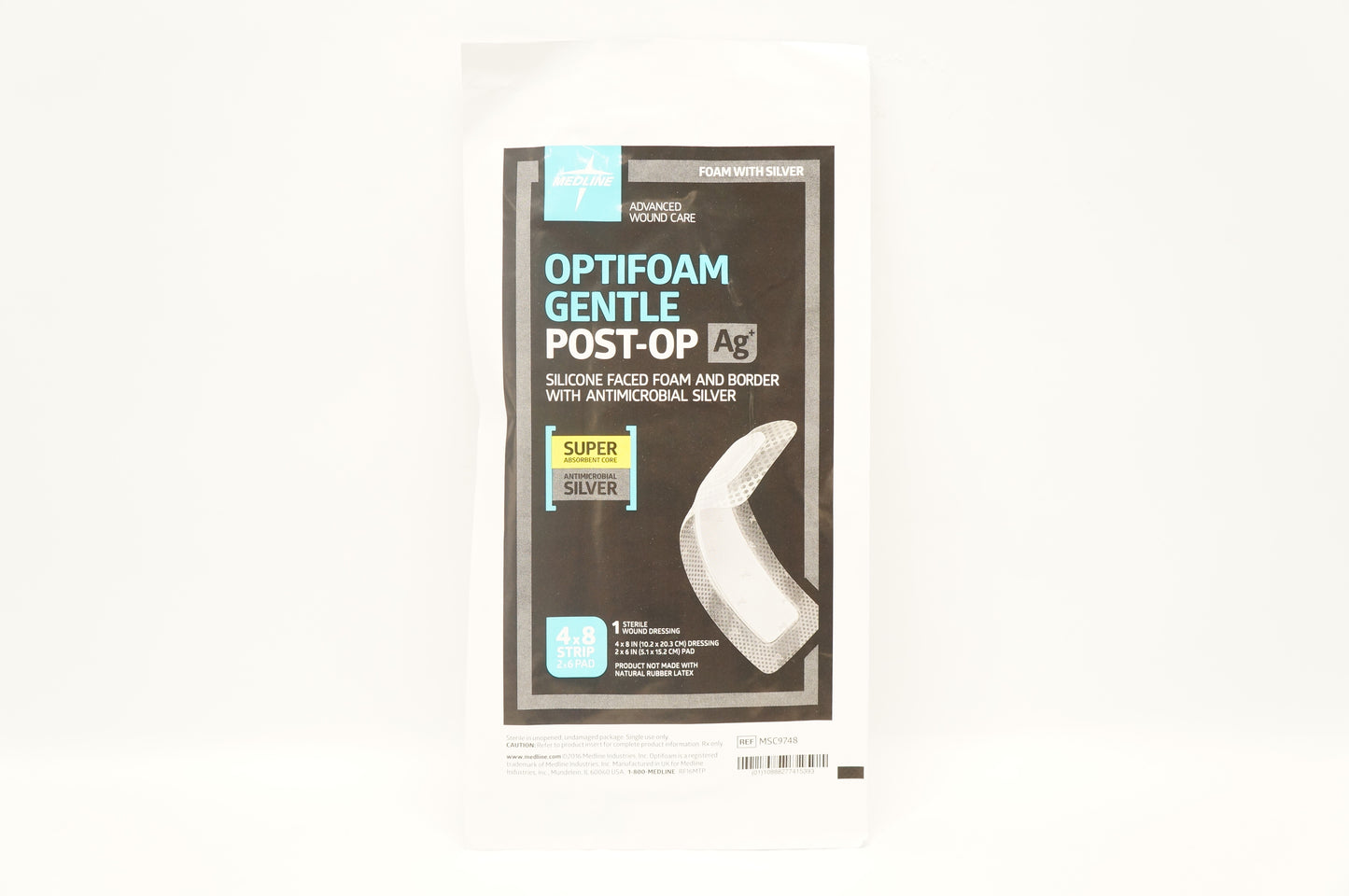 Optifoam Gentle AG+ Post-Op Silver Foam Dressing 4 x 8 Inch Silicone Adhesive Dressing