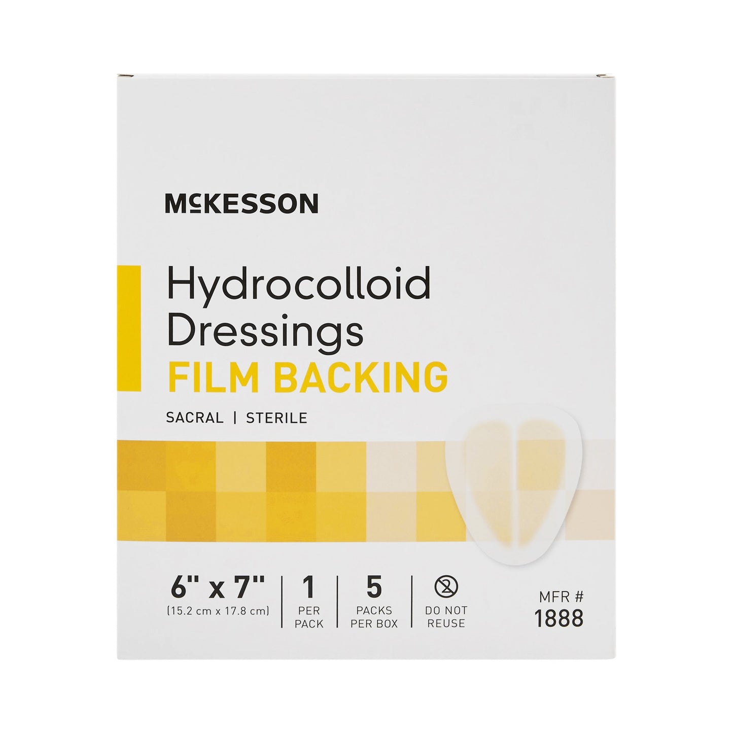 McKesson Hydrocolloid Dressing with Waterproof Film Backing, 6 x 7 Inch – Sacral, Sterile