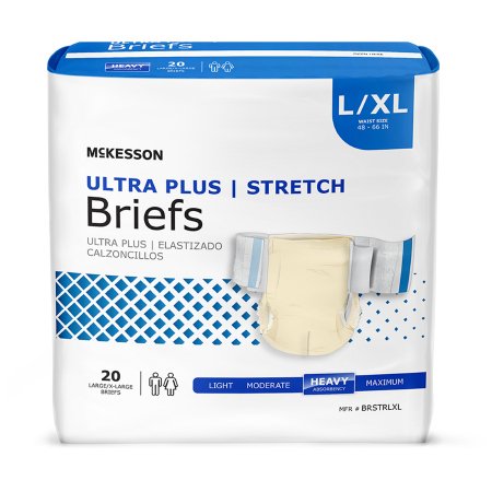 Unisex Adult Incontinence Brief McKesson Ultra Plus Stretch Medium Disposable Heavy Absorbency