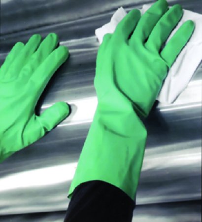 Utility Glove Showa Flock Lined Nitrile Green Straight Cuff NonSterile