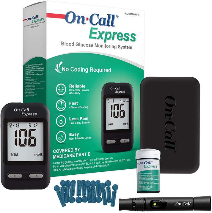 Blood Glucose Meter On Call Express 4 Second Results Stores up to 300 Results No Coding Required Acon Laboratories